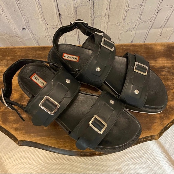 Hunter Original Double Buckle Black Chunky Platform Sandals Size 8 - Picture 2 of 6